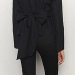 Bow belted peplum blouse black - fasfas