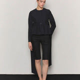 Bow belted peplum blouse black