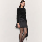 Bow belted peplum velvet mini dress black - fasfas