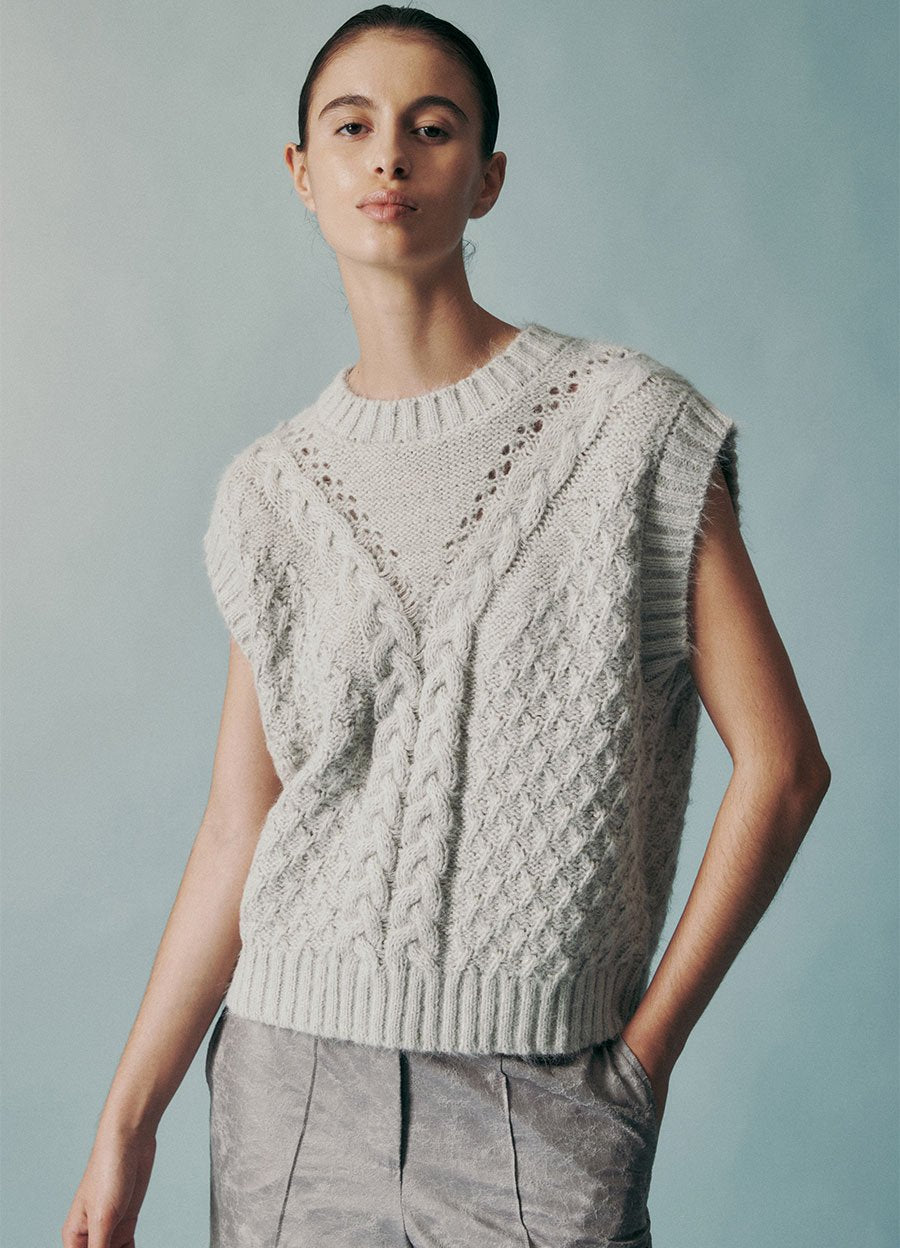 Cable-knit vest seasalt - fasfas