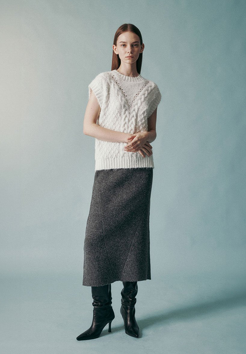 Cable-knit vest white - fasfas