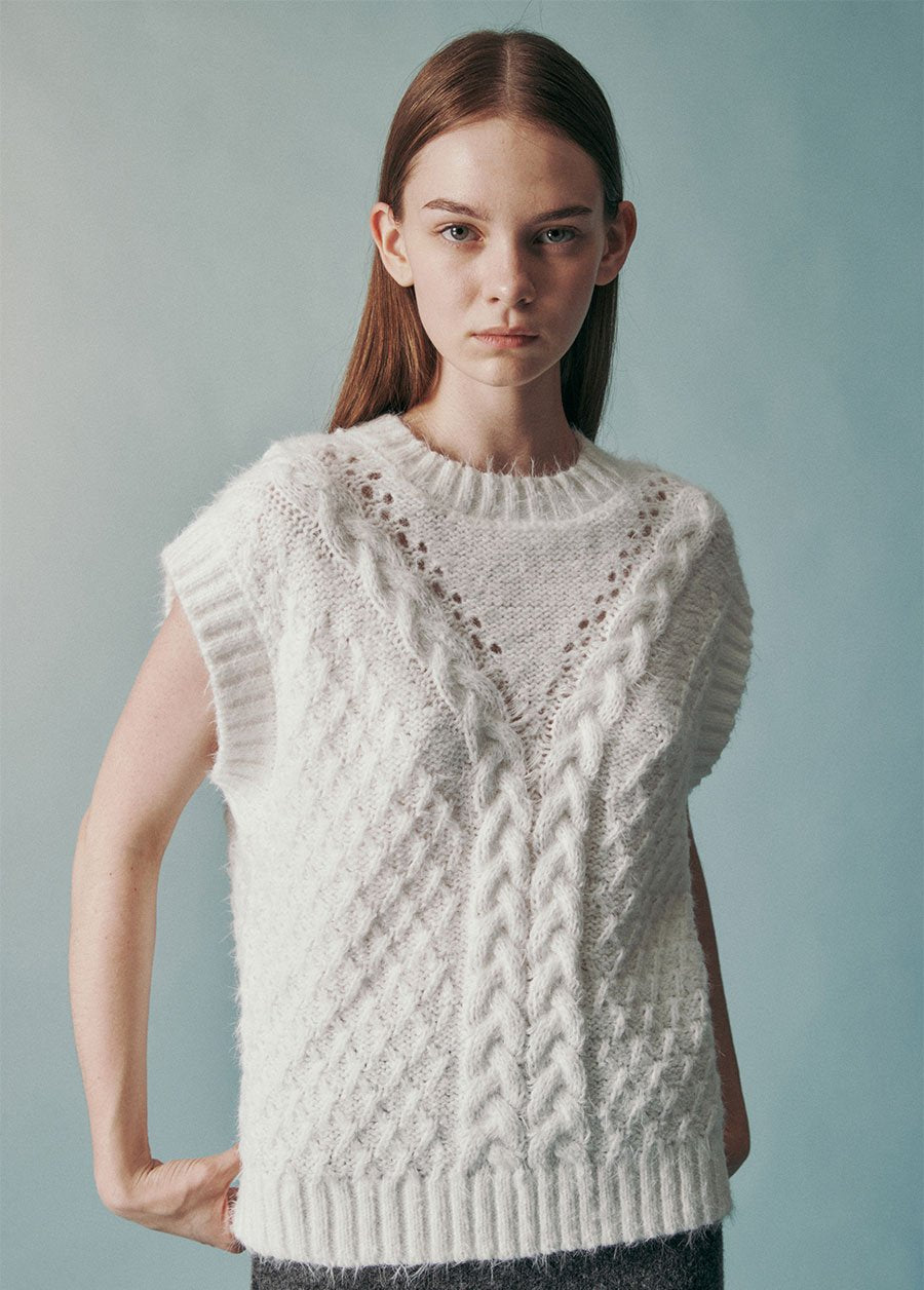 Cable-knit vest white - fasfas