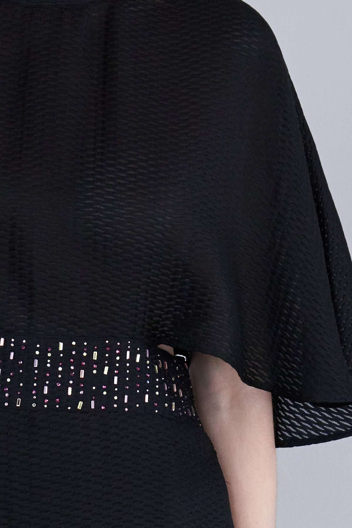 Cape style asymmetric black silk dress - fasfas