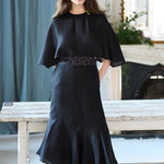 Cape style asymmetric black silk dress - fasfas
