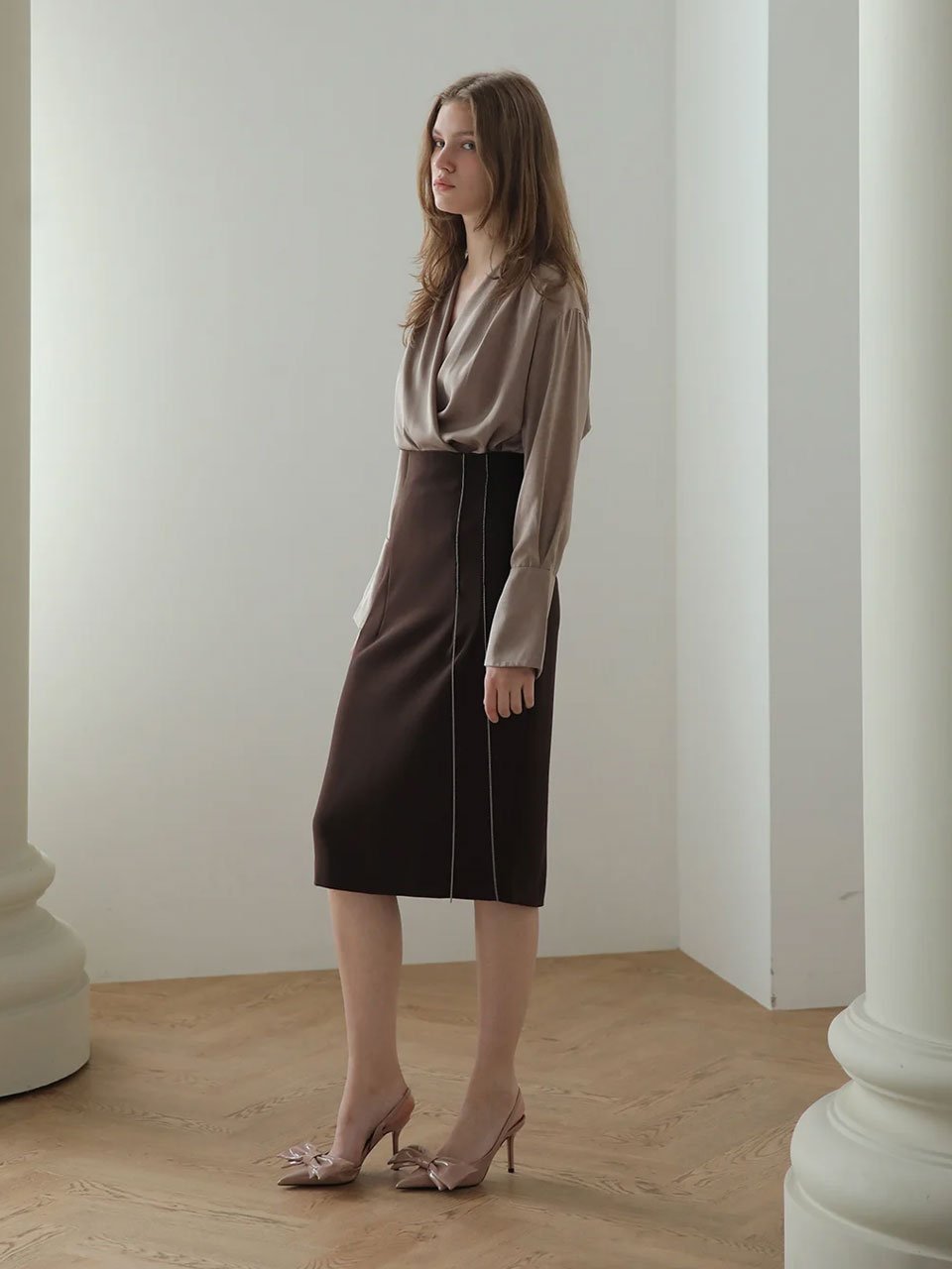 Chain trimming h-line skirt brown - fasfas