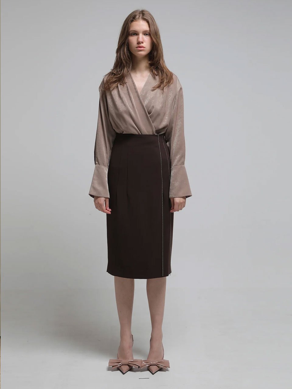 Chain trimming h-line skirt brown - fasfas