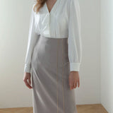 Chain trimming h-line skirt oatmeal - fasfas