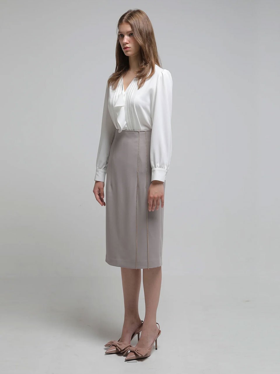 Chain trimming h-line skirt oatmeal - fasfas