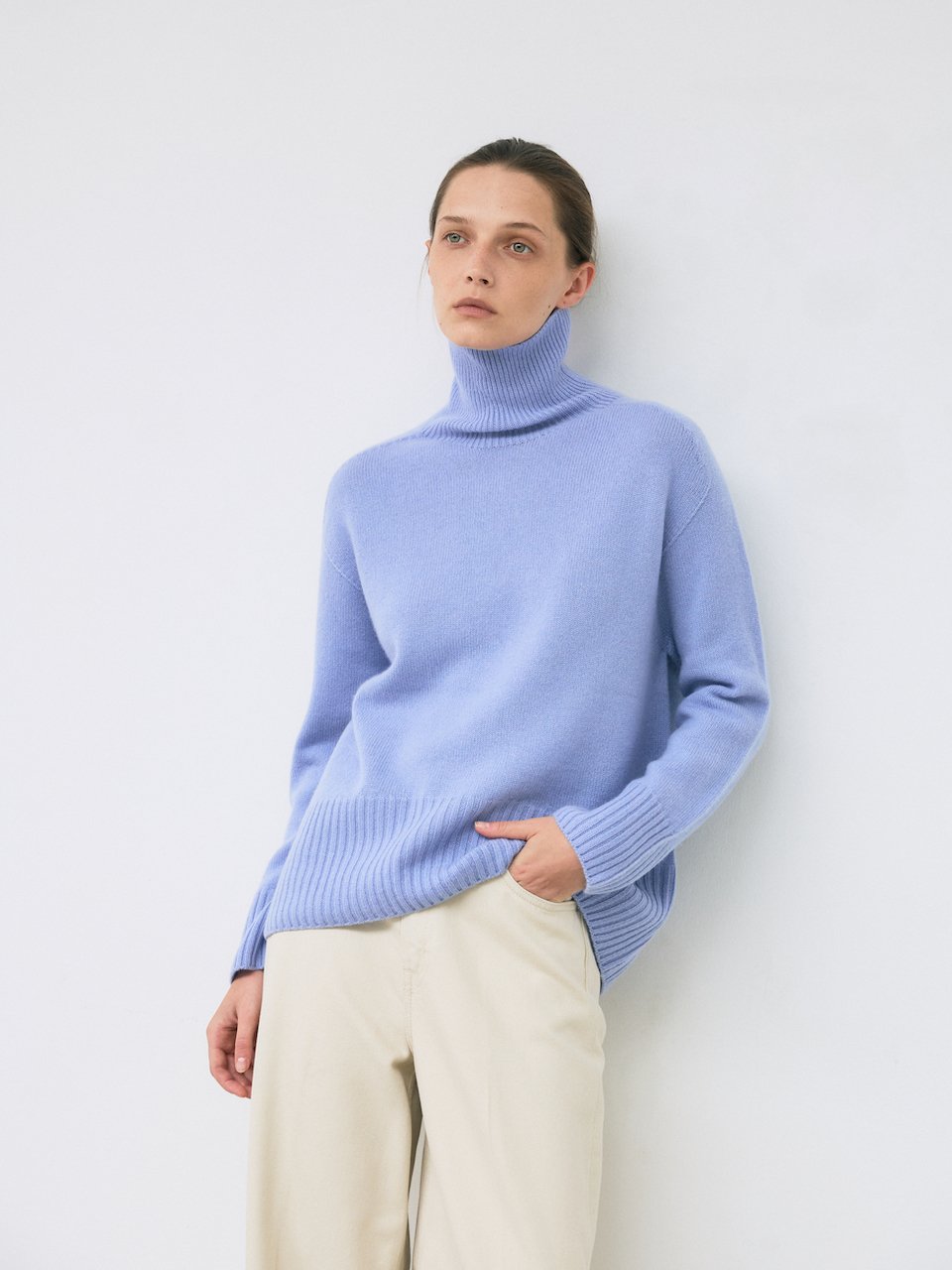 Cigtature turtle neck blue – cashmere 100% - fasfas