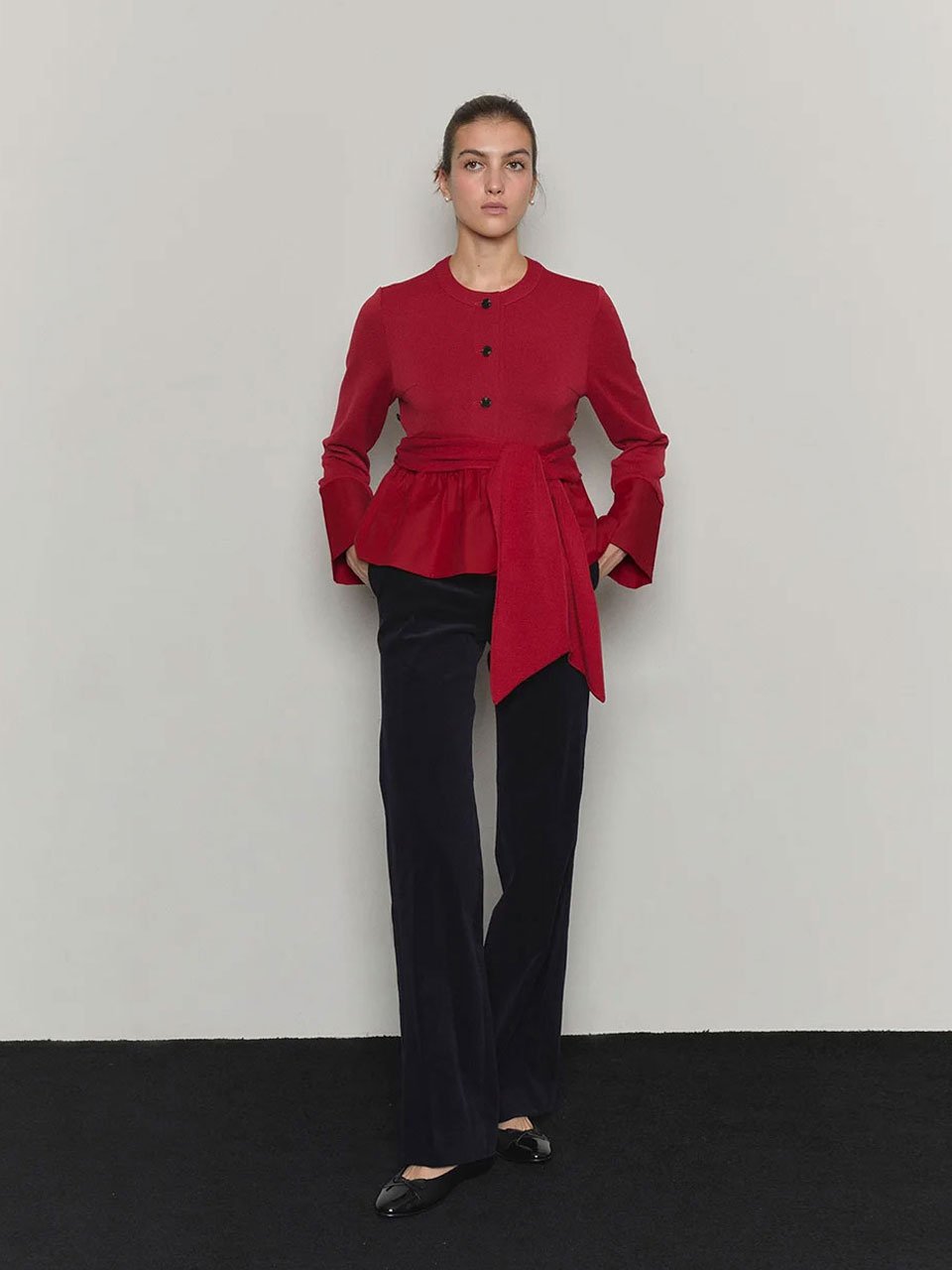 Corduroy flared tailored pants navy - fasfas