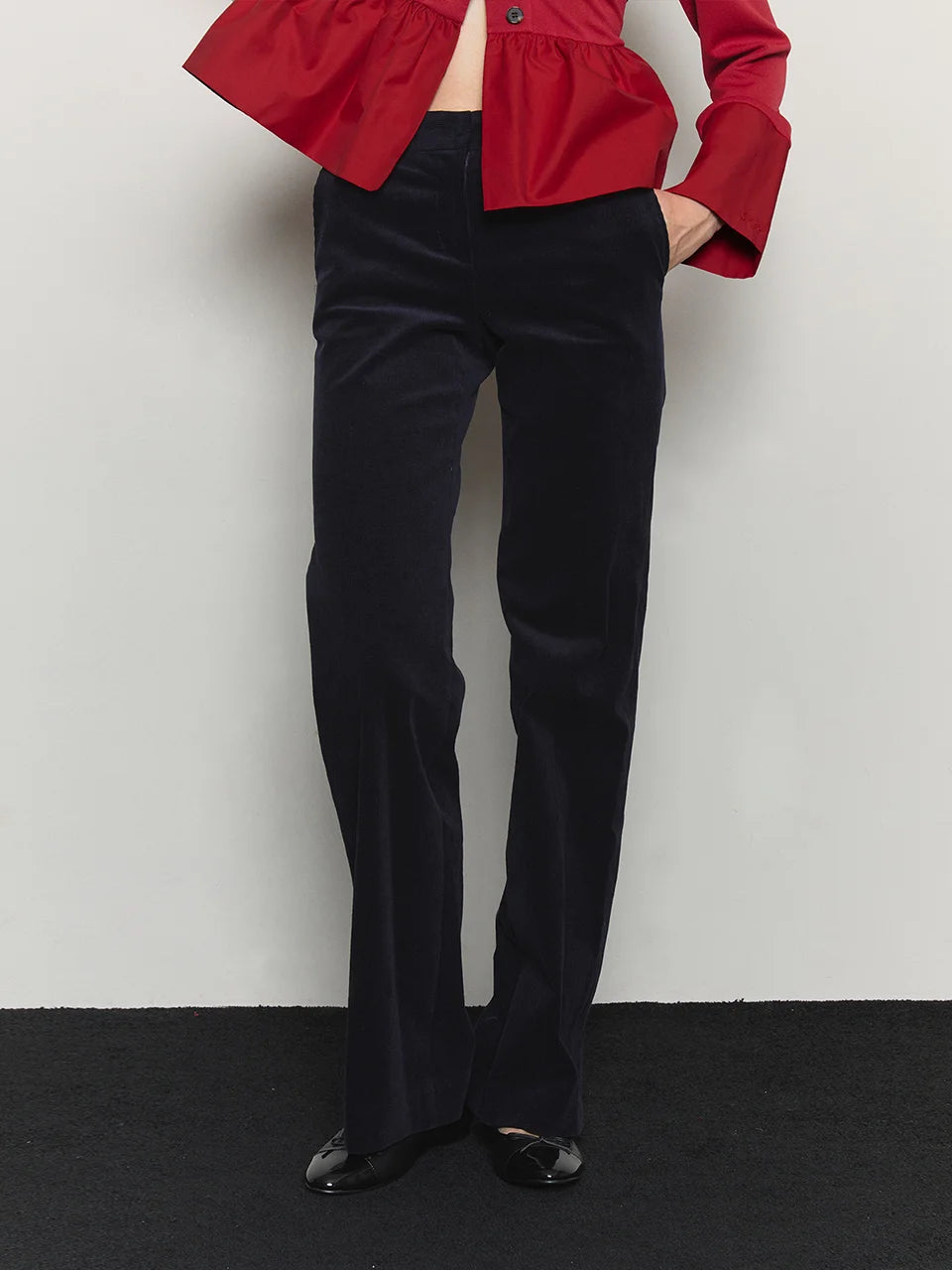 Corduroy flared tailored pants navy - fasfas
