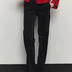 Corduroy flared tailored pants navy - fasfas