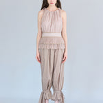 Cut point ribbon pants gold brown - fasfas