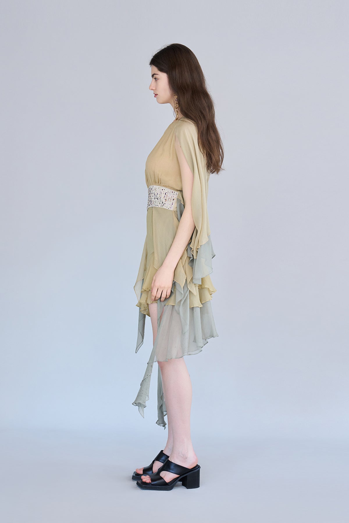Cutout cape sleeve asymmetric silk blouse - fasfas