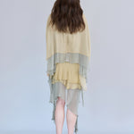 Cutout cape sleeve asymmetric silk blouse - fasfas