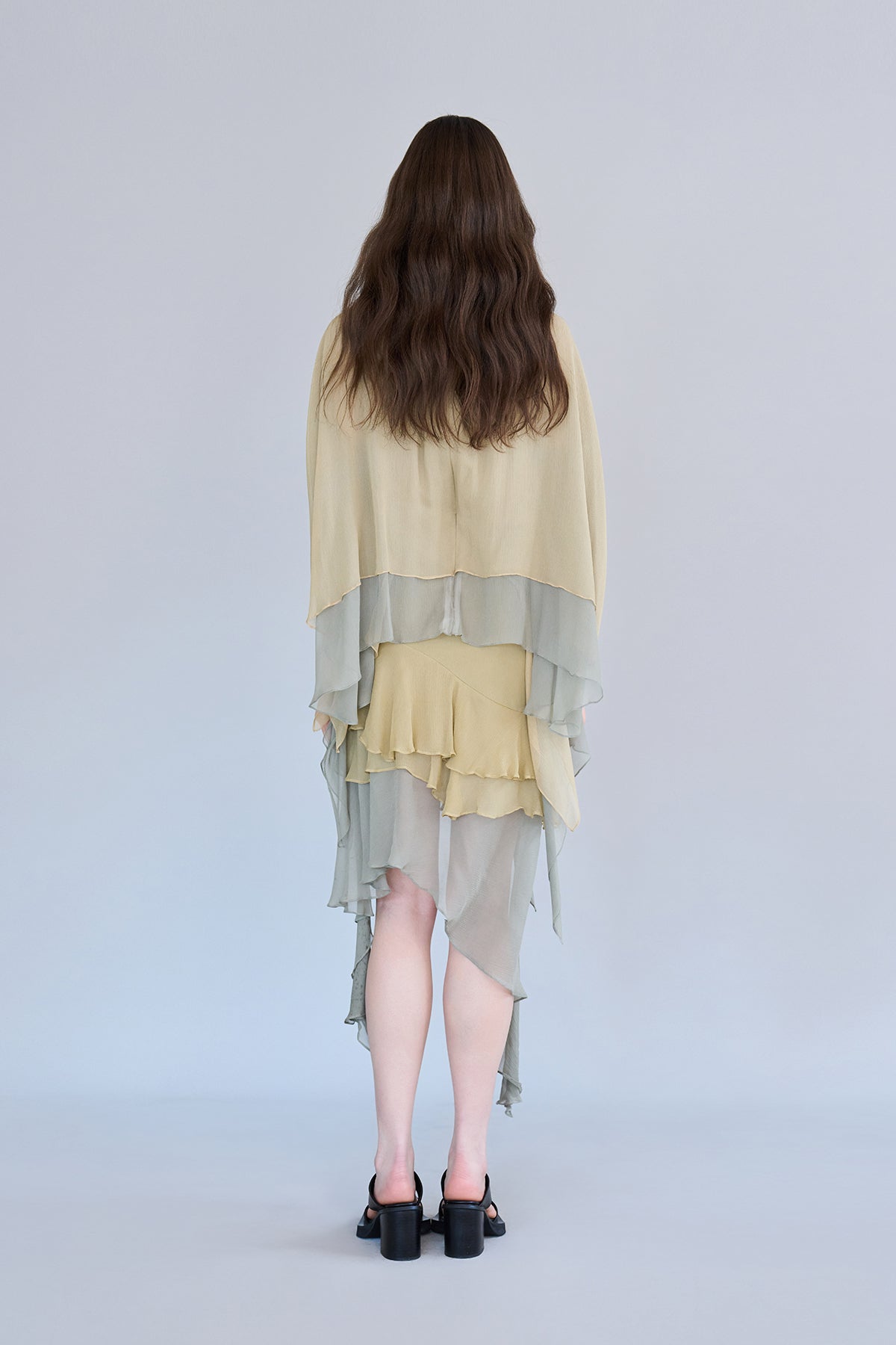 Cutout cape sleeve asymmetric silk blouse - fasfas