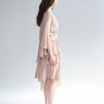 Cutout cape sleeve asymmetric silk dress - fasfas