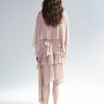 Cutout cape sleeve asymmetric silk dress - fasfas