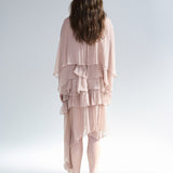 Cutout cape sleeve asymmetric silk dress - fasfas