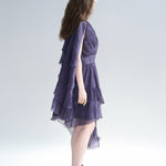 Cutout cape sleeve asymmetric tiered long dress - fasfas