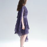 Cutout cape sleeve asymmetric tiered long dress - fasfas