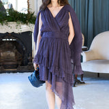 Cutout cape sleeve asymmetric tiered long dress