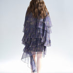 Cutout cape sleeve asymmetric tiered silk long dress - fasfas