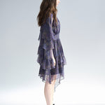 Cutout cape sleeve asymmetric tiered silk long dress - fasfas