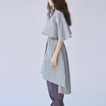 Cutout cape sleeve asymmetric trench coat lavender gray - fasfas