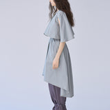 Cutout cape sleeve asymmetric trench coat lavender gray - fasfas