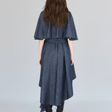 Cutout cape sleeve asymmetric trench coat navy blue - fasfas