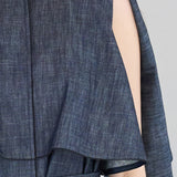 Cutout cape sleeve asymmetric trench coat navy blue - fasfas