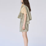 Cutout cape sleeve crop silk jacket - fasfas