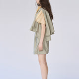 Cutout cape sleeve crop silk jacket - fasfas