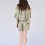 Cutout cape sleeve crop silk jacket - fasfas