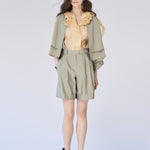 Cutout cape sleeve crop silk jacket - fasfas