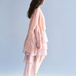 Cutout cape sleeve loose fit silk blouse - fasfas