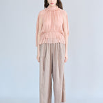 Cutout cape sleeve silk peplum blouse apricot - fasfas