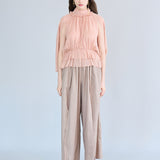 Cutout cape sleeve silk peplum blouse apricot - fasfas