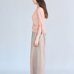 Cutout cape sleeve silk peplum blouse apricot - fasfas