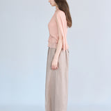 Cutout cape sleeve silk peplum blouse apricot - fasfas