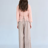 Cutout cape sleeve silk peplum blouse apricot - fasfas