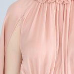 Cutout cape sleeve silk peplum blouse apricot - fasfas