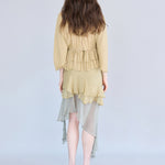 Cutout cape sleeve silk peplum blouse mustard - fasfas