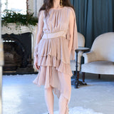 Cutout cape sleeve asymmetric silk dress