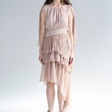 Cutout cape sleeve asymmetric silk dress