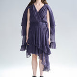 Cutout cape sleeve asymmetric tiered long dress