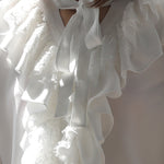 V-neck ribbon lace blouse - fasfas