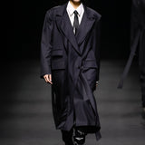 Black double collar detail wool coat