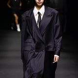 Black double collar detail wool coat